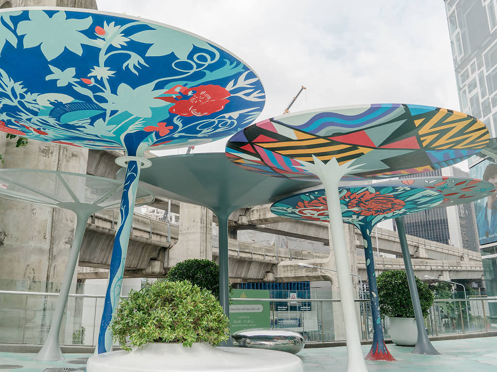 Bangkok Pathumwan Skywalk lily pad art installation